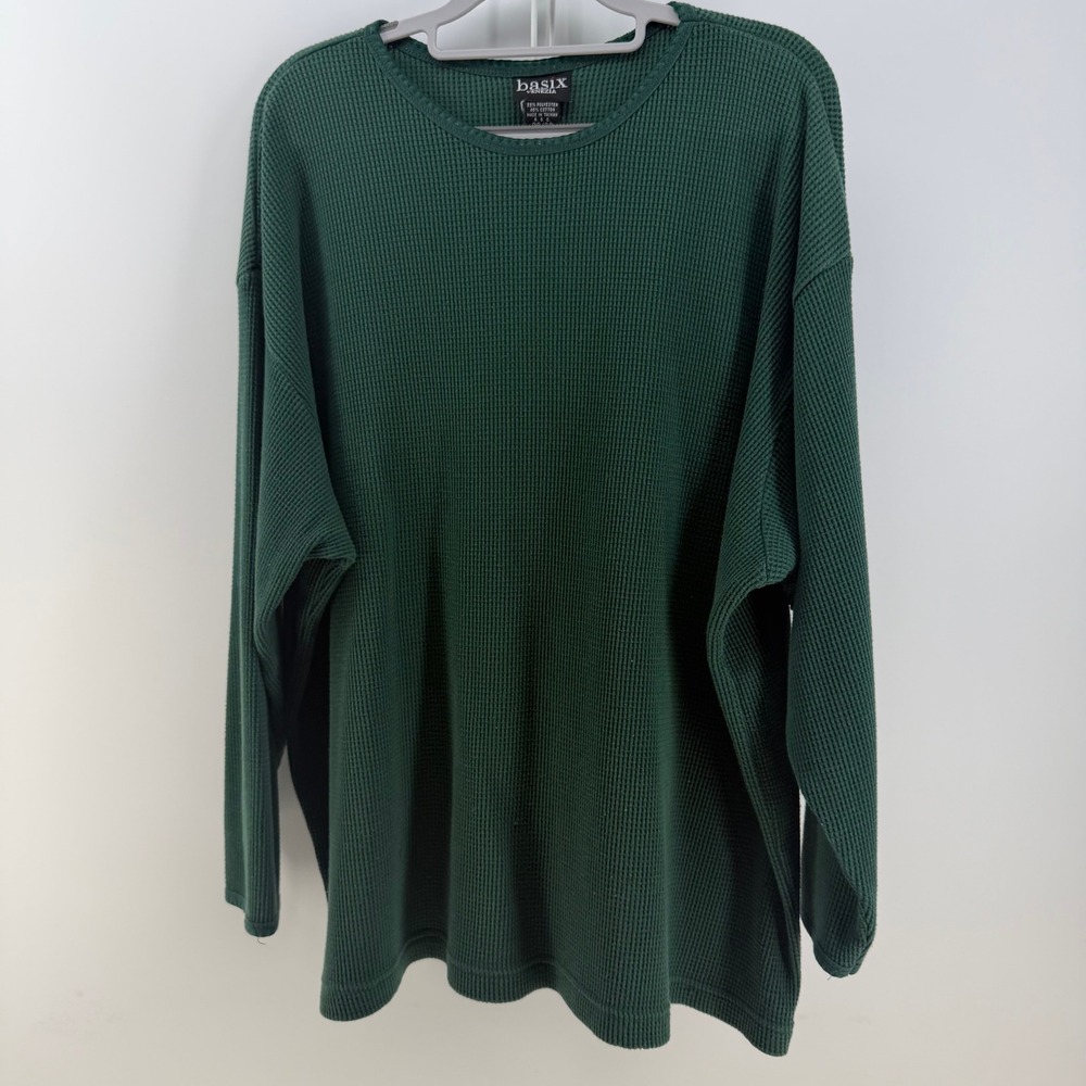 Basix Venezia Thermal Top Womens 26/28 Green Waffle Knit‎ Long Sleeve Gorpcore